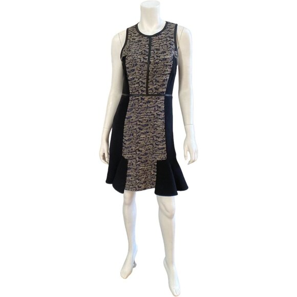 Rebecca Taylor Sleeveless Flared Hem Tweed Dress - Black/Grey, Size 4 - Picture 3 of 16